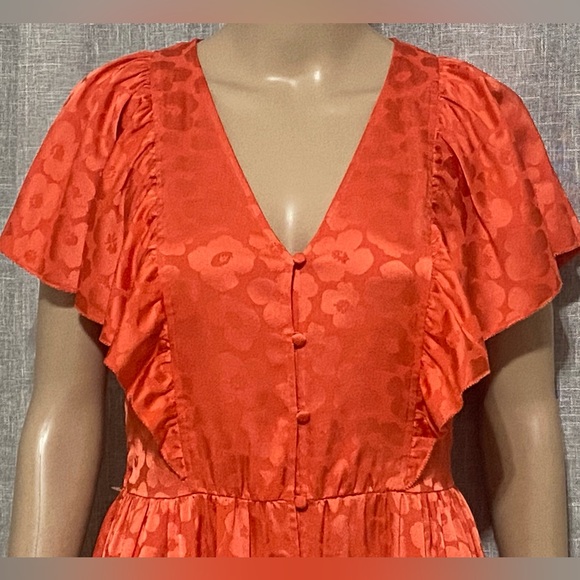 Kate Spade Rambutan Poppy Field Jacquard Dress-Size:4-in bright orange - Picture 2 of 14